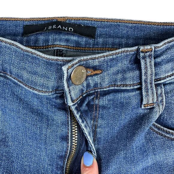 J‎ BRAND Leenah Blue Medium Wash Skinny Denim Jeans Size 26 Frayed Raw Hems - Picture 3 of 7